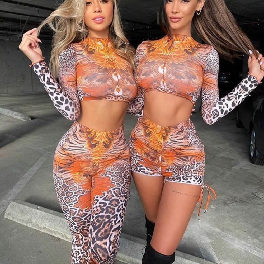 Tigermist animal print long sleeve crop top